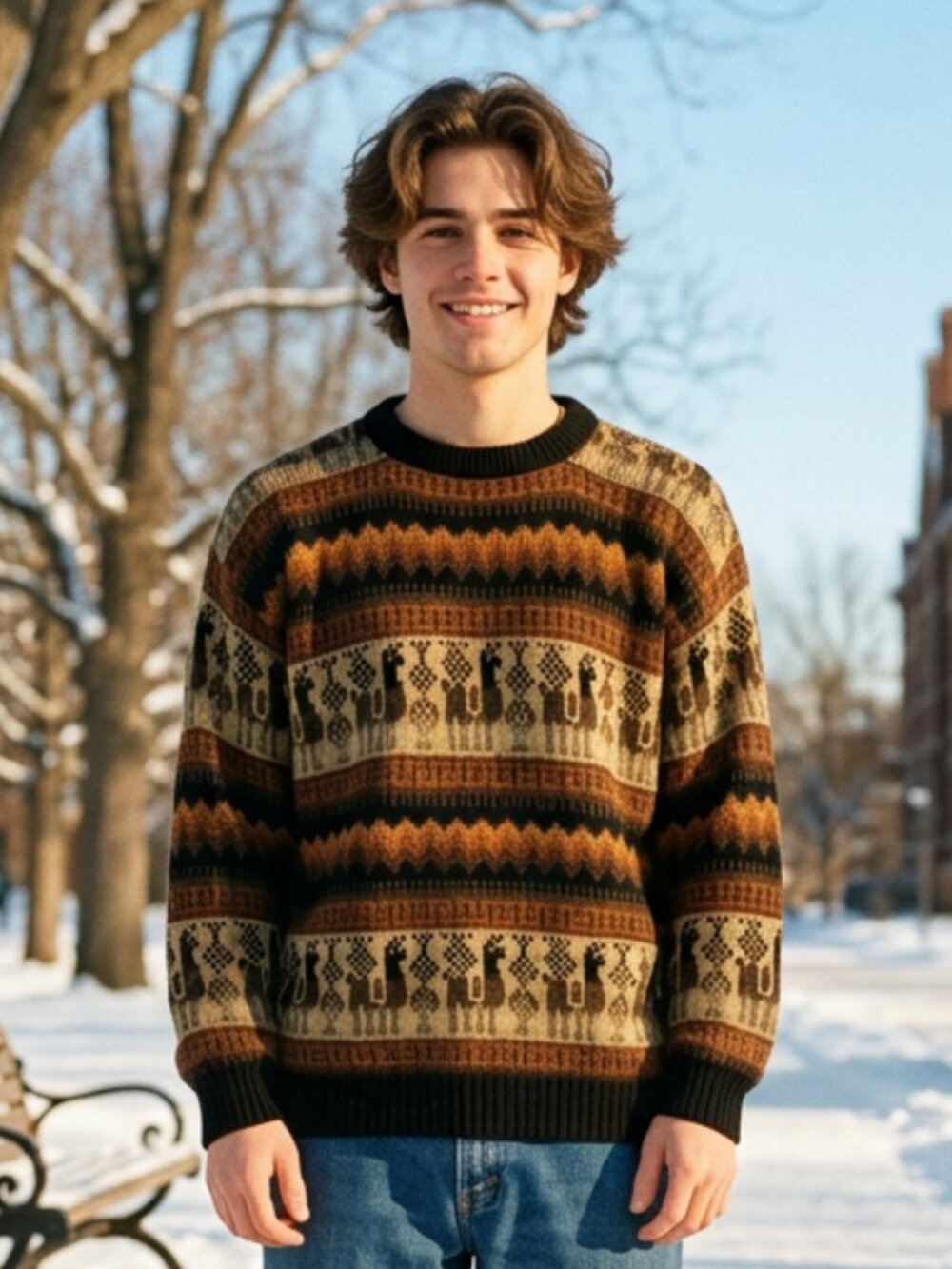Vtg alpaca llama intarsia woven pullover sweater